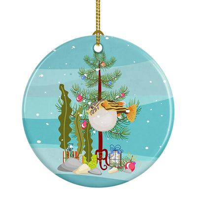 Puffer Fish Merry Christmas Ceramic Ornament
