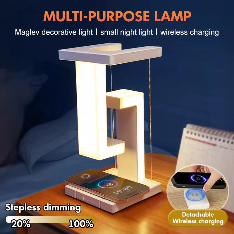 INS LED Night Light Anti-Gravity Physics Balance Suspension Table Desk Lamp Phone Wireless Charger Home Decor Bedside Lighting