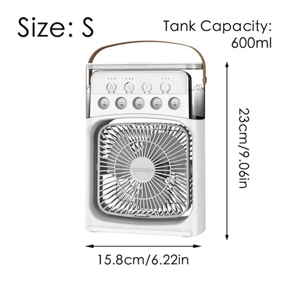 Portable Mini Fan 3 in 1 Cooler Home House LED USB Desk Bedroom Indoor Air Conditioner Humidifier Fans Summer Cool Living Room