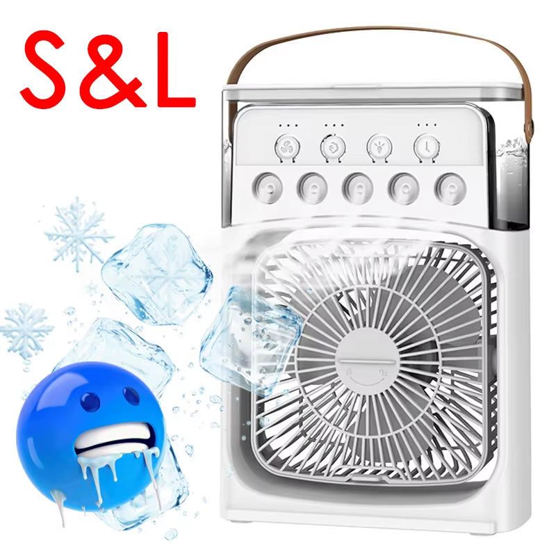 Portable Mini Fan 3 in 1 Cooler Home House LED USB Desk Bedroom Indoor Air Conditioner Humidifier Fans Summer Cool Living Room