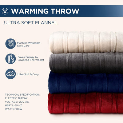 Electric Blanket Heated Throw, Super Cozy Soft Flannel 50"" X 60"" Heated Throw with 6 Fast Heating Levels & 2-10 Auto-Off, Machine Washable, ETL&FCC Certification, Home Office Use, Beige