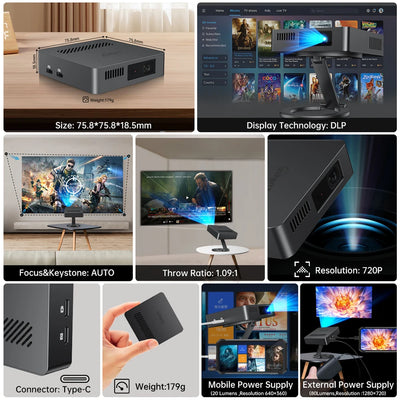 US EU Uniehrtz 8849 MARS Mini Projector DLP Auto Focus & Key Projector Support Laptop, PC, Smartphone Portable Pocket Size