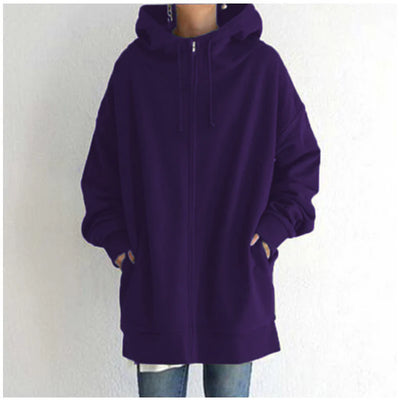 Oversized S-5XL Women Loose Hooded Coats Autumn Female Tie Collar Long Sleeve Zipper up Add Velvet Long Sweatshirt