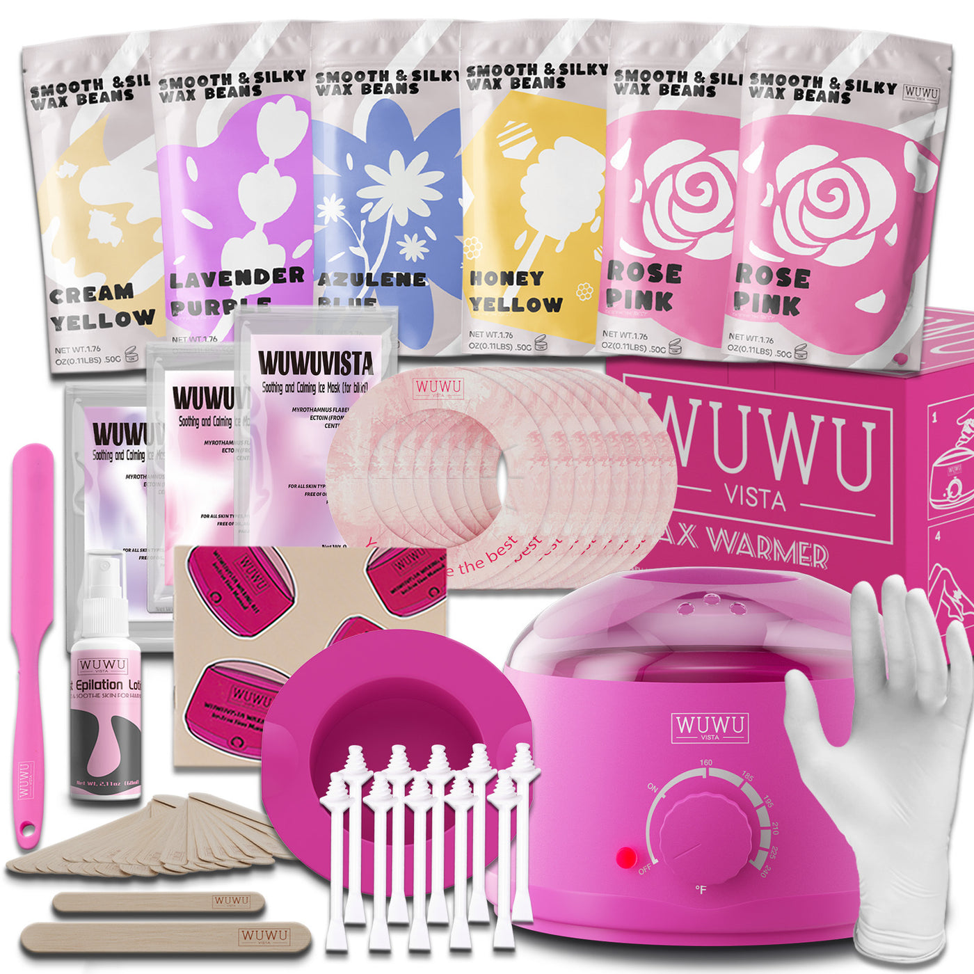 Waxing Kit 56pc Hair Removal Set For Brazilian, Face, Body, Includes Wax Warmer, Wax Beads & Post-Care Kit