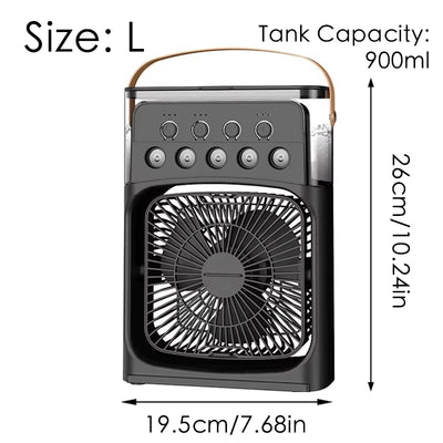 Portable Mini Fan 3 in 1 Cooler Home House LED USB Desk Bedroom Indoor Air Conditioner Humidifier Fans Summer Cool Living Room