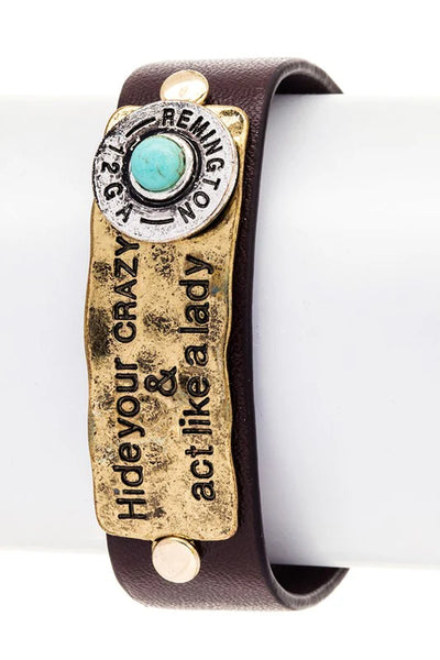 Engraved Bullet Leather Boho Bracelet