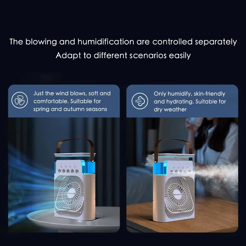 Portable Mini Fan 3 in 1 Cooler Home House LED USB Desk Bedroom Indoor Air Conditioner Humidifier Fans Summer Cool Living Room