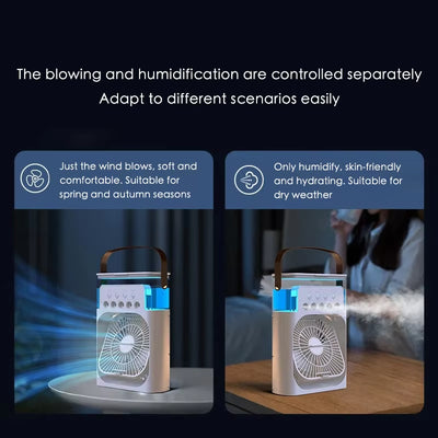 Portable Mini Fan 3 in 1 Cooler Home House LED USB Desk Bedroom Indoor Air Conditioner Humidifier Fans Summer Cool Living Room