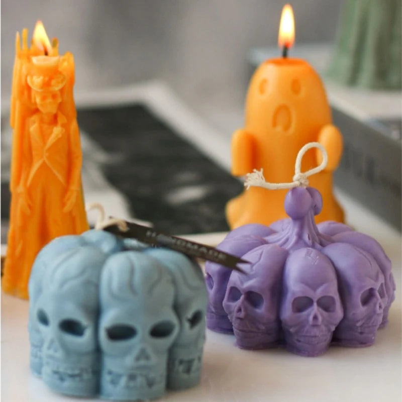 Halloween Ghost Bride Groom Candle Silicone Mold DIY Skull Pumpkin Candle Making Resin Soap Mold Christmas Gift Craft Home Decor