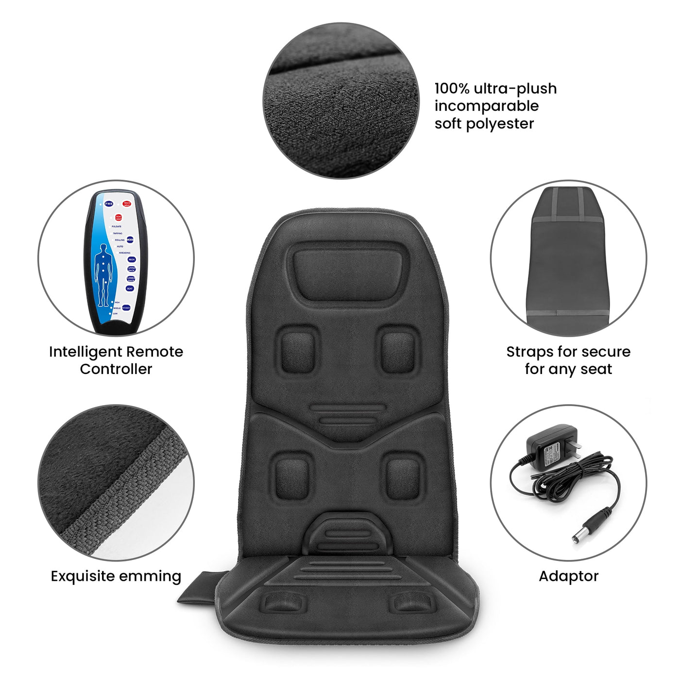 Back Massager Chair Pad, 10 Motors Vibration Massage Seat Cushion with Heat for Home Office Use