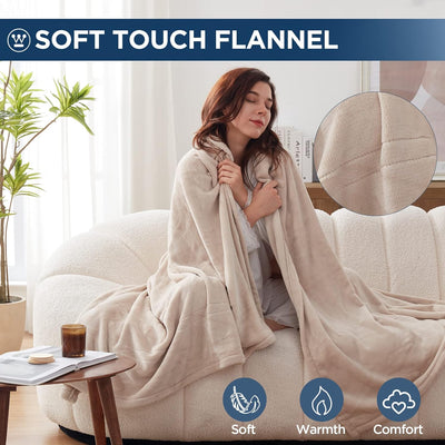Electric Blanket Heated Throw, Super Cozy Soft Flannel 50"" X 60"" Heated Throw with 6 Fast Heating Levels & 2-10 Auto-Off, Machine Washable, ETL&FCC Certification, Home Office Use, Beige