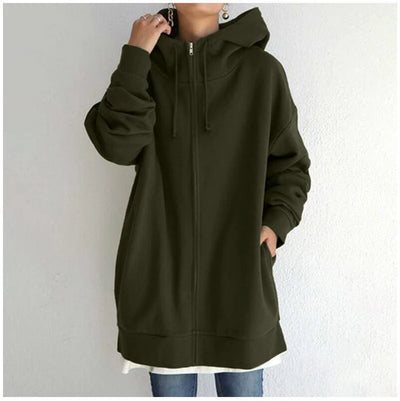 Oversized S-5XL Women Loose Hooded Coats Autumn Female Tie Collar Long Sleeve Zipper up Add Velvet Long Sweatshirt