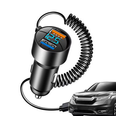 Fast Car Charger USB C Type C Charger Fast Charging Car PD QC 3.0 USB Charger Multi Port 100W Car Charger Retractable Cord For