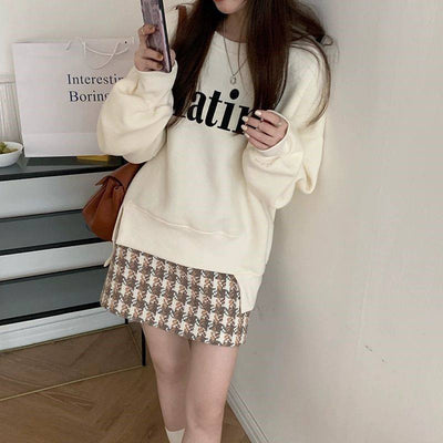 Elegant Ladies' Tall Waist Checkered Wool Skirt