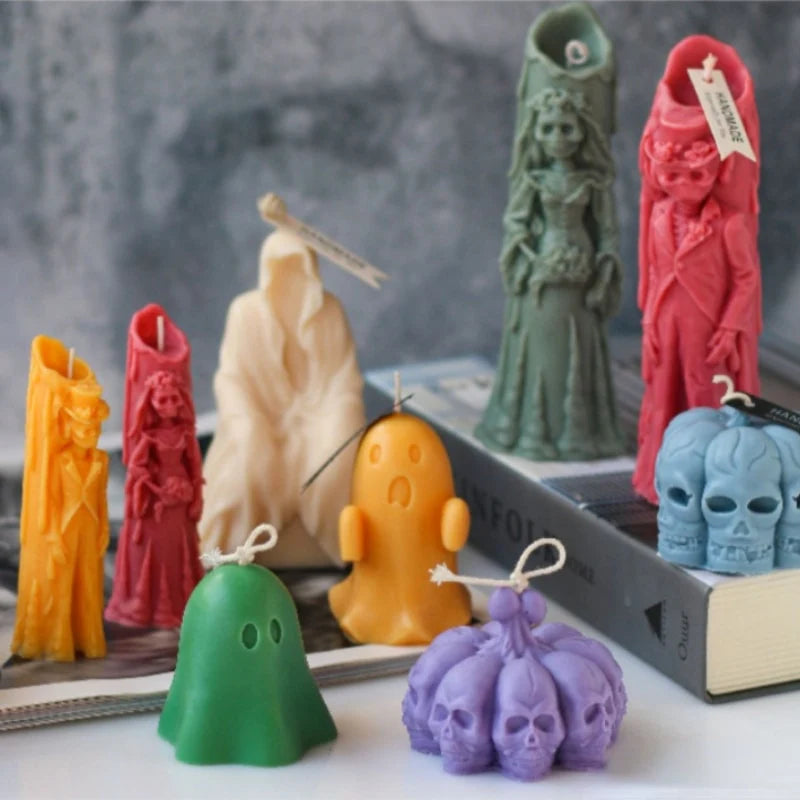 Halloween Ghost Bride Groom Candle Silicone Mold DIY Skull Pumpkin Candle Making Resin Soap Mold Christmas Gift Craft Home Decor