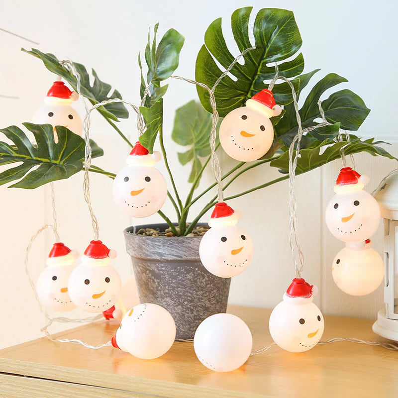 Festive LED String Lights for Winter Decoration with Snowman Design