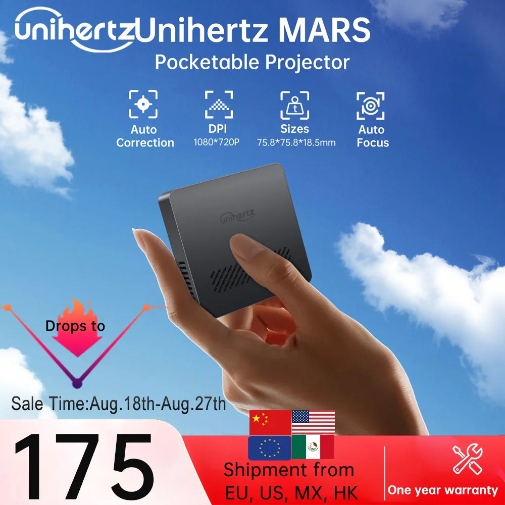 US EU Uniehrtz 8849 MARS Mini Projector DLP Auto Focus & Key Projector Support Laptop, PC, Smartphone Portable Pocket Size