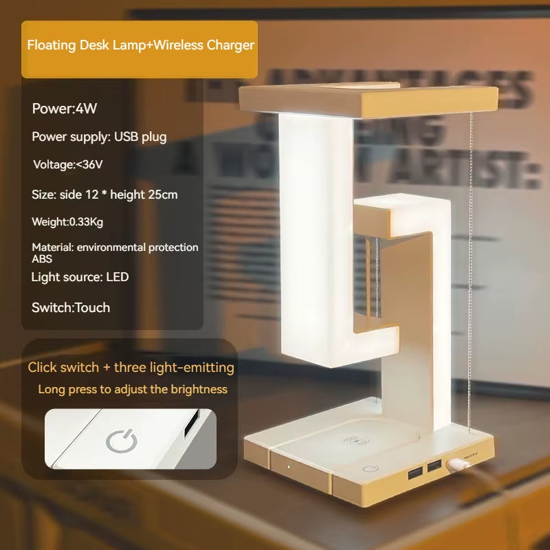 INS LED Night Light Anti-Gravity Physics Balance Suspension Table Desk Lamp Phone Wireless Charger Home Decor Bedside Lighting