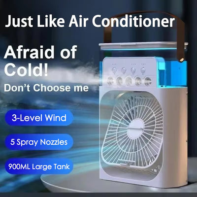 Portable Mini Fan 3 in 1 Cooler Home House LED USB Desk Bedroom Indoor Air Conditioner Humidifier Fans Summer Cool Living Room