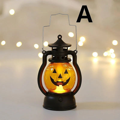 Spooky Portable Lantern with Skull and Pumpkin Design