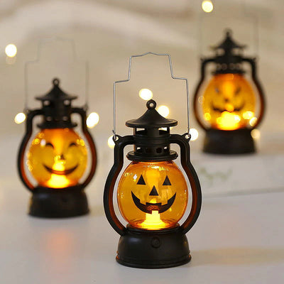 Spooky Portable Lantern with Skull and Pumpkin Design