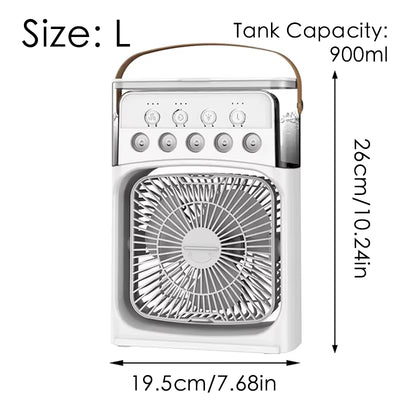 Portable Mini Fan 3 in 1 Cooler Home House LED USB Desk Bedroom Indoor Air Conditioner Humidifier Fans Summer Cool Living Room