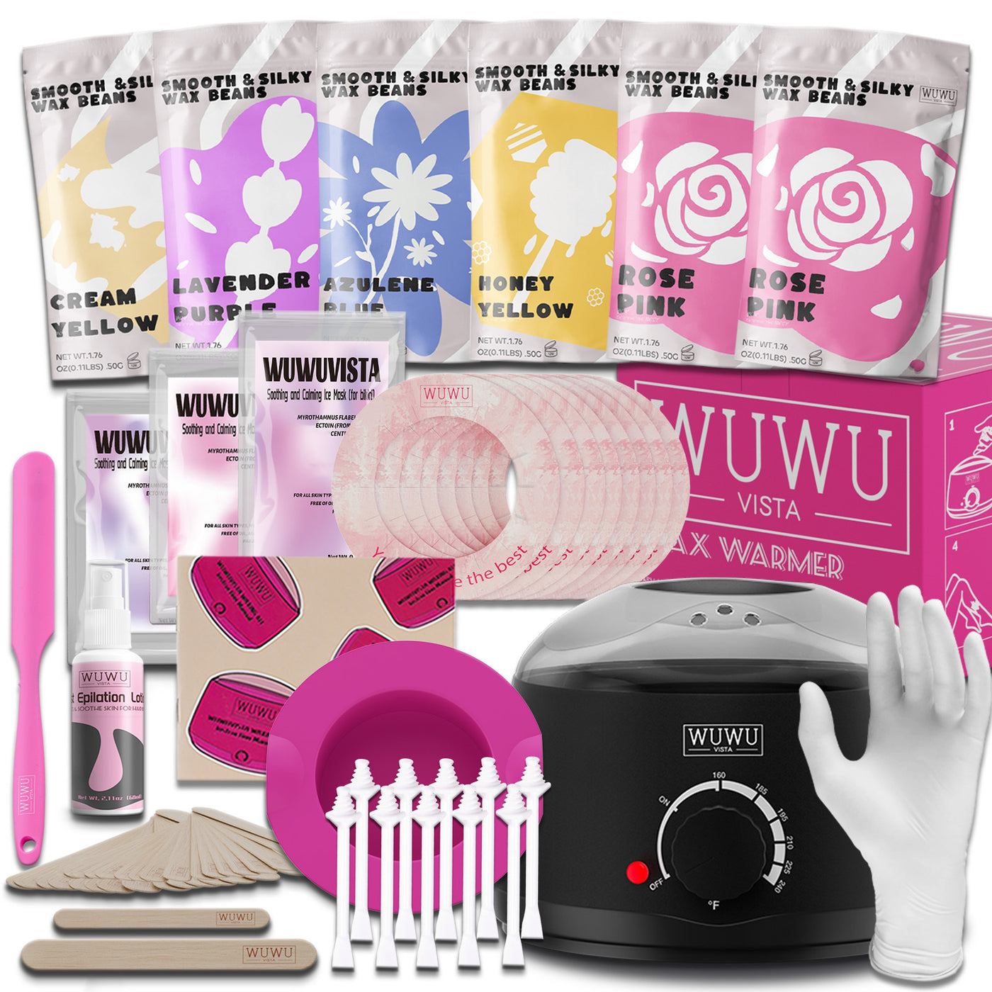Waxing Kit 56pc Hair Removal Set For Brazilian, Face, Body, Includes Wax Warmer, Wax Beads & Post-Care Kit