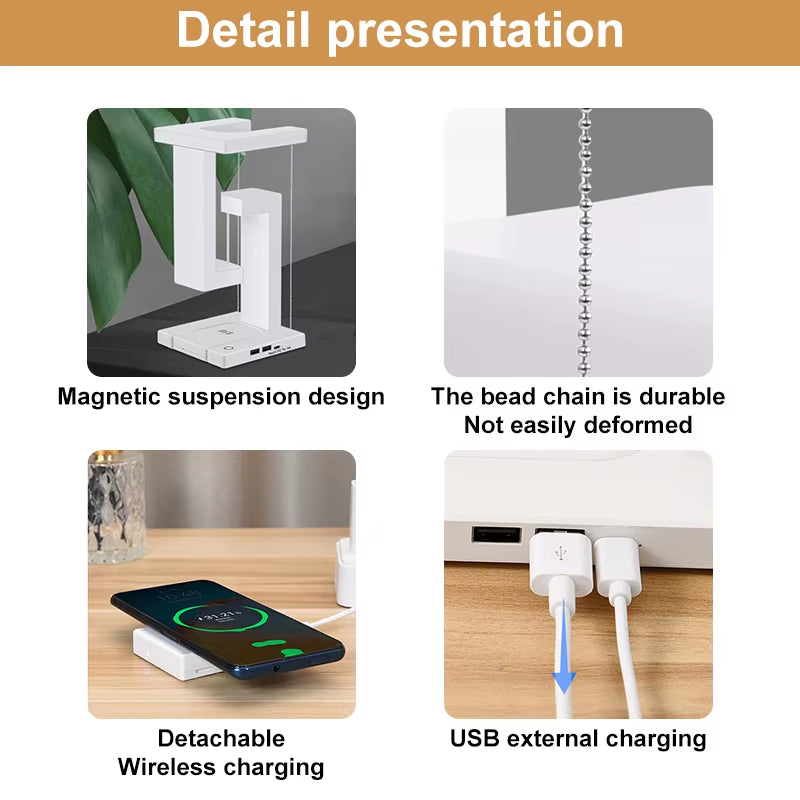 INS LED Night Light Anti-Gravity Physics Balance Suspension Table Desk Lamp Phone Wireless Charger Home Decor Bedside Lighting