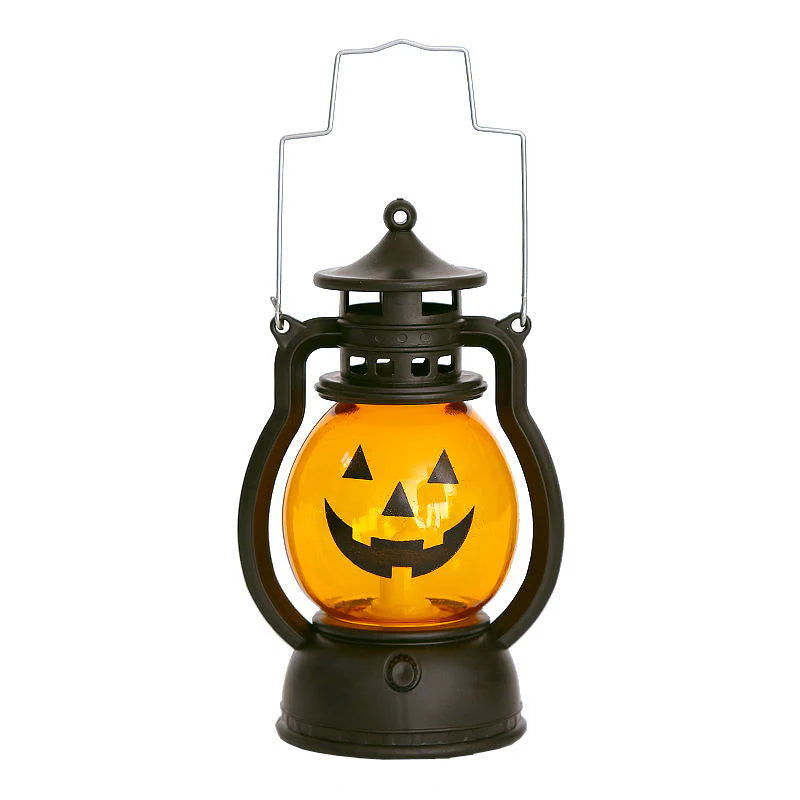 Spooky Portable Lantern with Skull and Pumpkin Design
