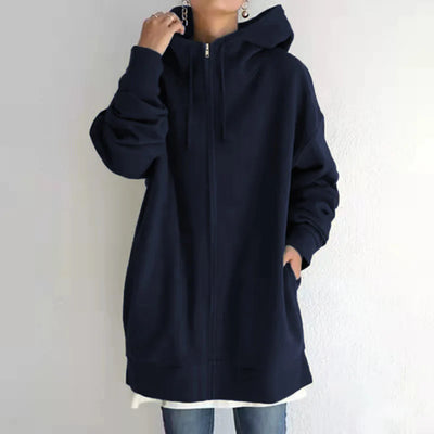 Oversized S-5XL Women Loose Hooded Coats Autumn Female Tie Collar Long Sleeve Zipper up Add Velvet Long Sweatshirt