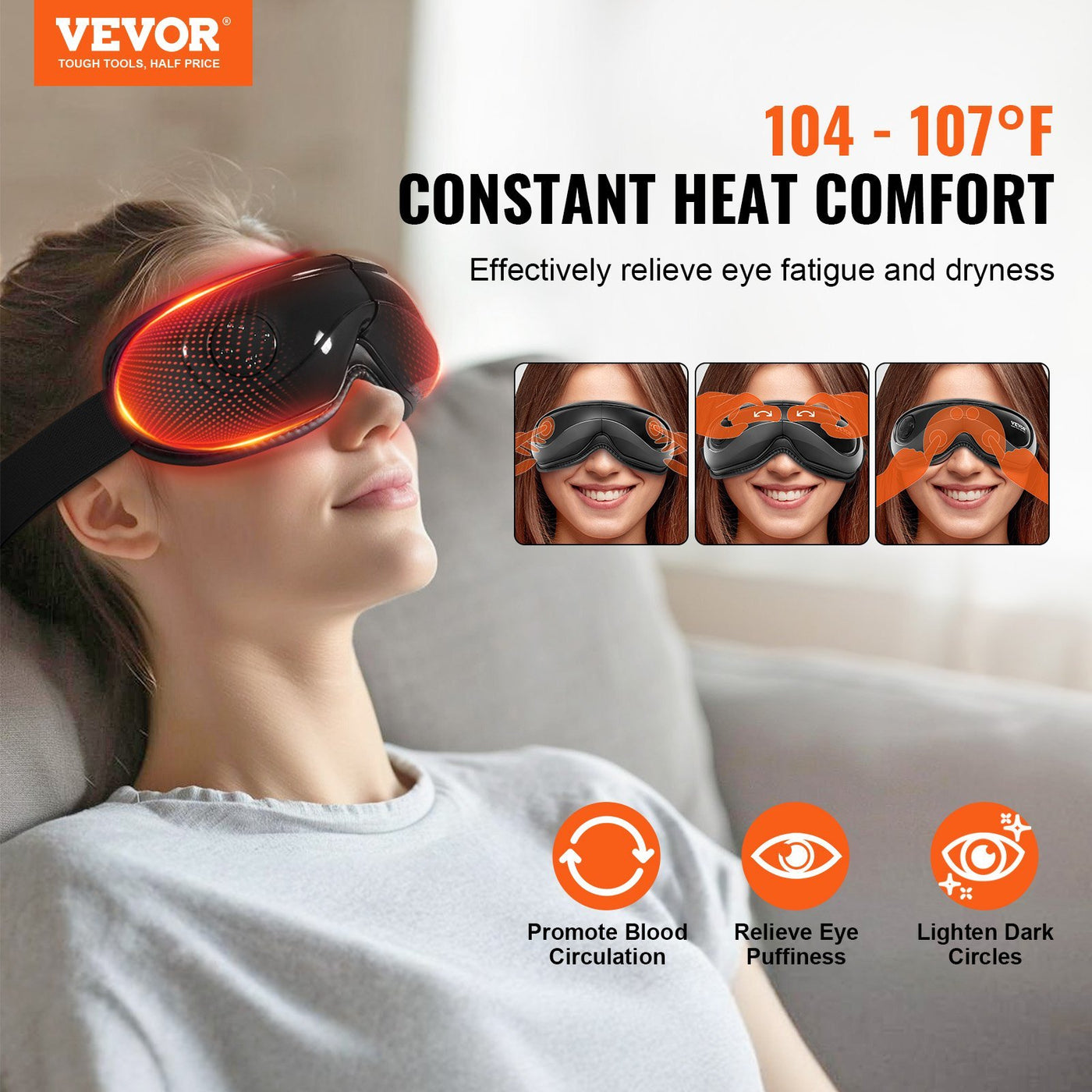 VEVOR Eye Massager With Heat & Remote Eye Care Device 5 Modes Bluetooth Music