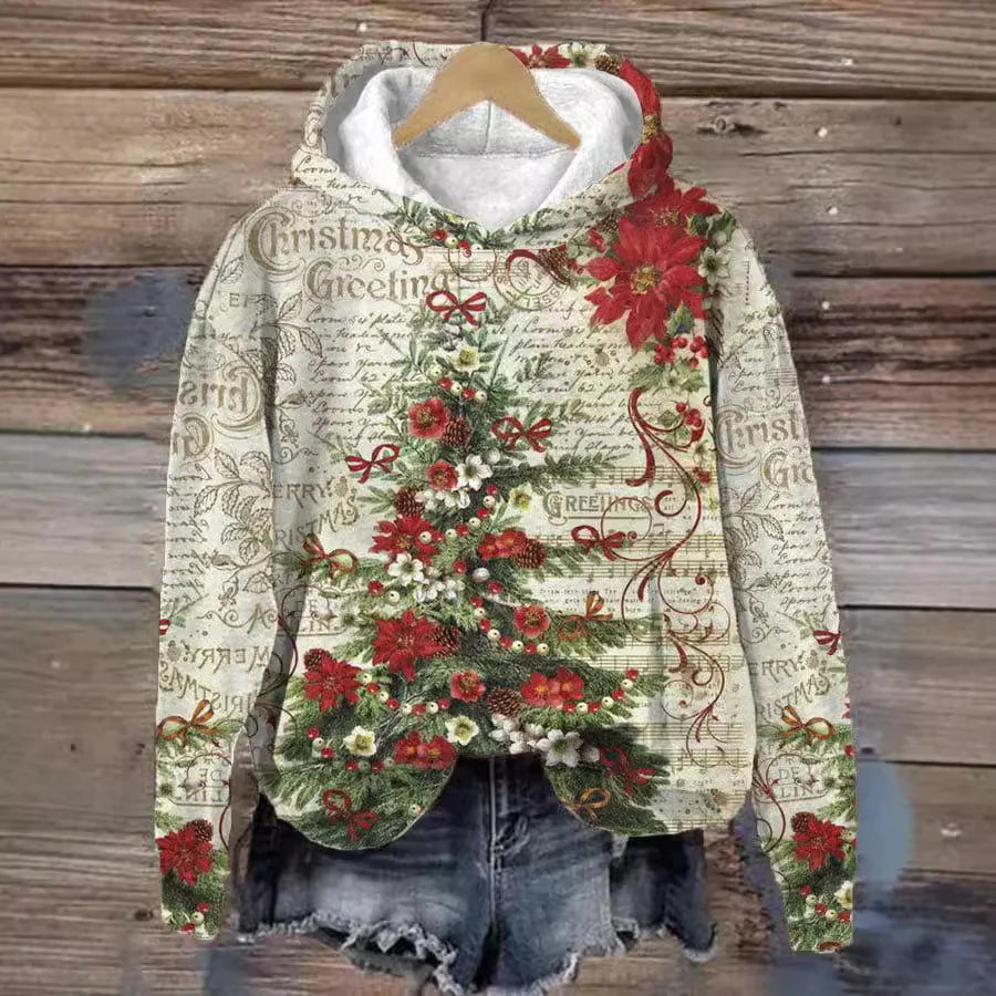Relaxed Hoodie Festive Knit Pullover