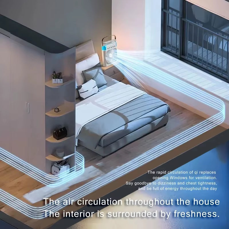 Portable Mini Fan 3 in 1 Cooler Home House LED USB Desk Bedroom Indoor Air Conditioner Humidifier Fans Summer Cool Living Room