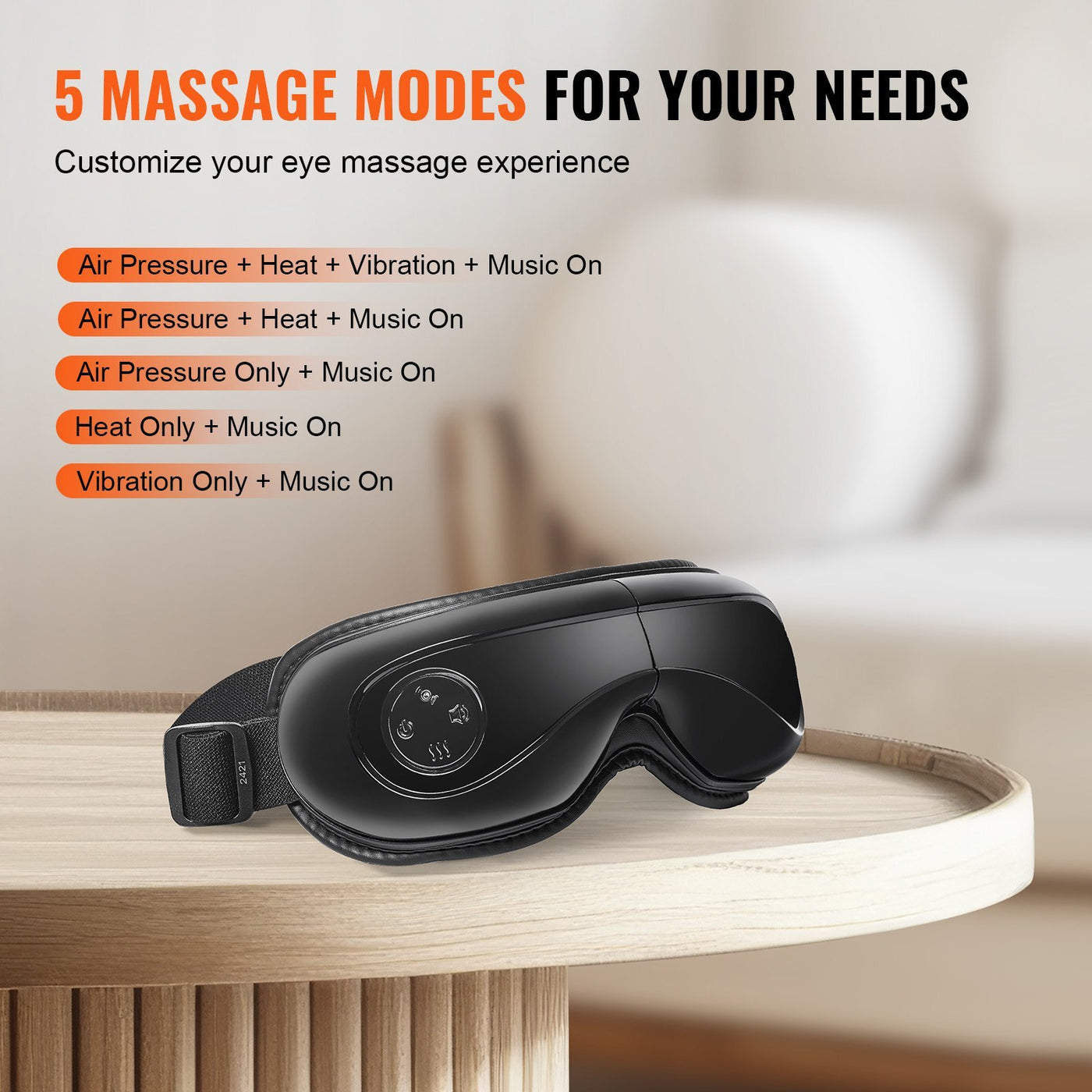 VEVOR Eye Massager With Heat & Remote Eye Care Device 5 Modes Bluetooth Music