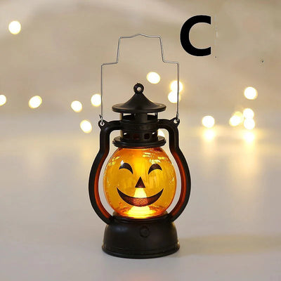 Spooky Portable Lantern with Skull and Pumpkin Design