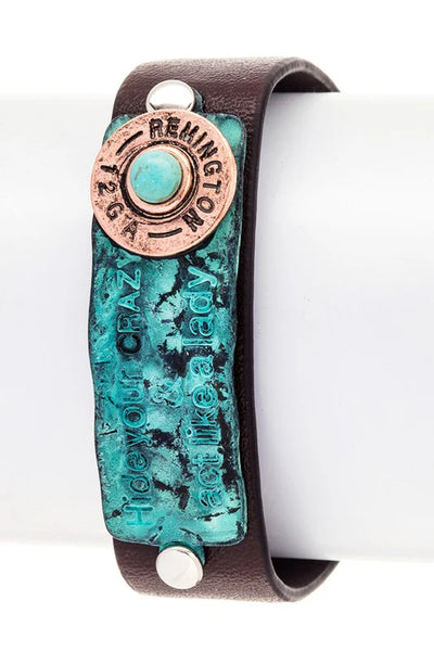 Engraved Bullet Leather Boho Bracelet